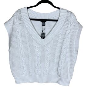 Express White Cable Knit V-Neck Sweater Vest